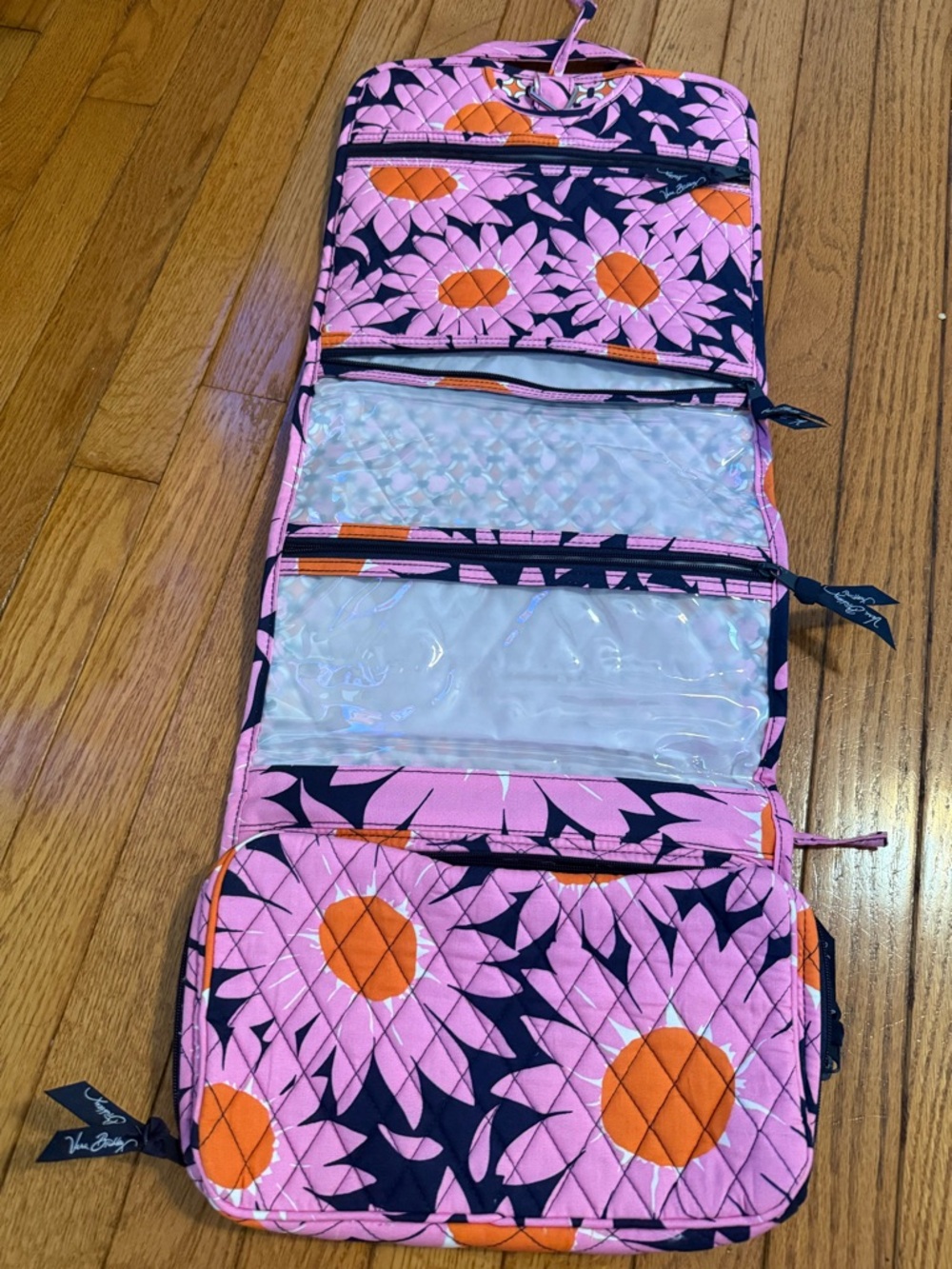 Vera Bradley Quilted Floral Cosmetic Bag in Pink Navy Orange - Picture 2 of 3